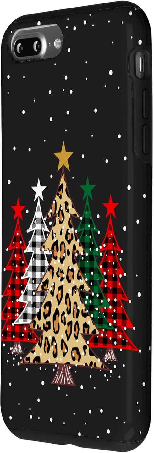 iPhone 7 Plus/8 Plus Merry Christmas Trees with Buffalo Plaid & Leopard Design Case...