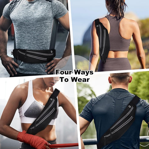 Running Belt for Men Women Waterproof Fanny Pack Crossbody Running Waist Bag Packs Running Pouch with 2 Pockets Elastic Running Belt Bag with Cell...