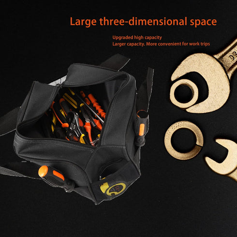 14 Inch Small Tool Bag,Wide Mouth Tool Tote Bag,Waterproof Tool Organizer Bag,Electricians Repairman Tools Tote Bag Double Fabric Storage Bag (Bla...