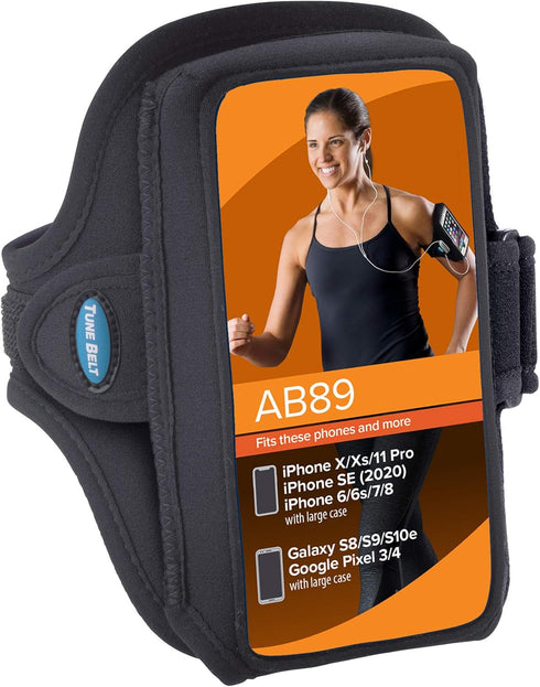 Tune Belt AB89 Running Armband Phone Holder for iPhone 11 Pro, SE 2022/2020, X/XS – Pocket Size Fits OtterBox/Large Case - Water Resistant Pouch (...