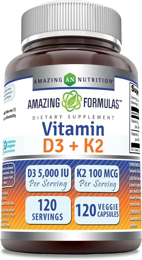 Amazing Formulas Vitamin D3 5000 IU with Vitamin K2 100 Mcg | 120 Veggie Capsules Supplement | Non-GMO | Gluten Free | Made in USA...