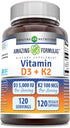 Amazing Formulas Vitamin D3 5000 IU with Vitamin K2 100 Mcg | 120 Veggie Capsules Supplement | Non-GMO | Gluten Free | Made in USA...