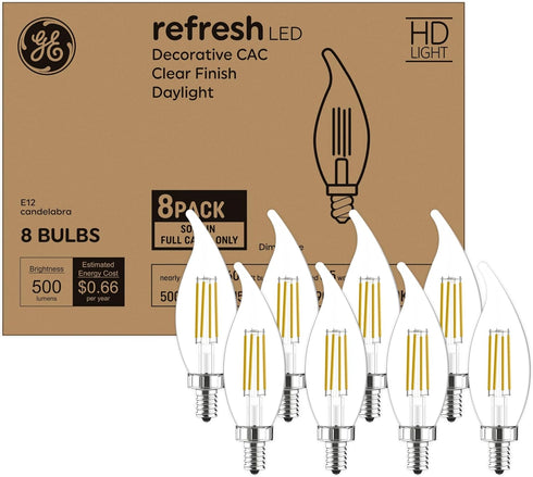 GE Refresh LED Light Bulbs, 60 Watt Eqv, Daylight, Decorative Bulbs, Small Base (8 Pack)...