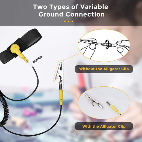 Vastar ESD Anti-Static Wrist Strap Components, Fabric Adjustable Wrist Strap with Grounding Wire, Alligator Clip, Black...