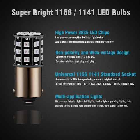 1156 1141 1003 7506 BA15S LED Bulbs Brilliant Red, 12-24V Super Bright 1000 Lumens Replacement for RV Camper Interior Lights, Tail Brake Lights, T...
