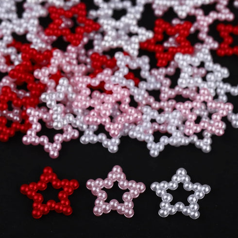 Star Pearls Nail Charms Star Pearls Nail Beads Hollow Red White Pink Star Nail Rhinestones Cute Nail Gems Colorful Star Nail Art Supplies for Mani...