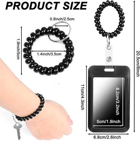 Wrist Coil ID Badge Holder with Card Strap & Key Ring?Plastic Stretchable Spring Spiral Wristband Keychain?Wristlet Cruise Ship Cards Holder,for G...