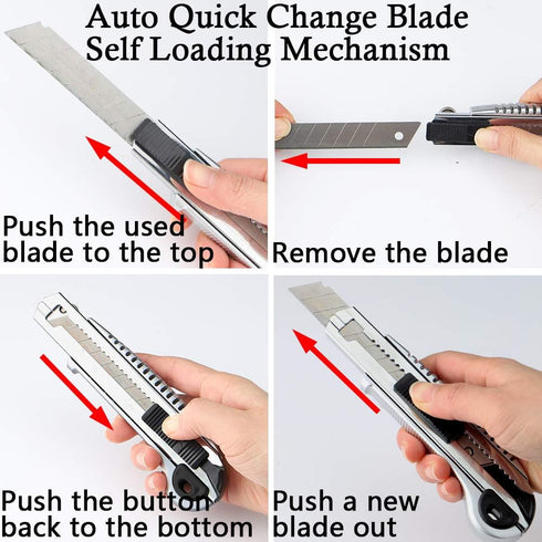 DOWELL Utility Knife Retractable Utility Knife Box Cutters Heavy Duty with 5PCS Extra Blades,Self Loading Blades Function,Knob On Top Can Withstan...