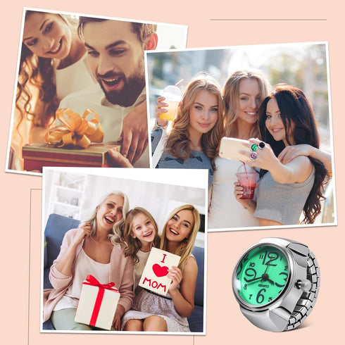 10 Pcs Finger Watches Set Adjustable Ring Watch for Women and Men Creative Elastic Round Quartz Finger Ring Watches...
