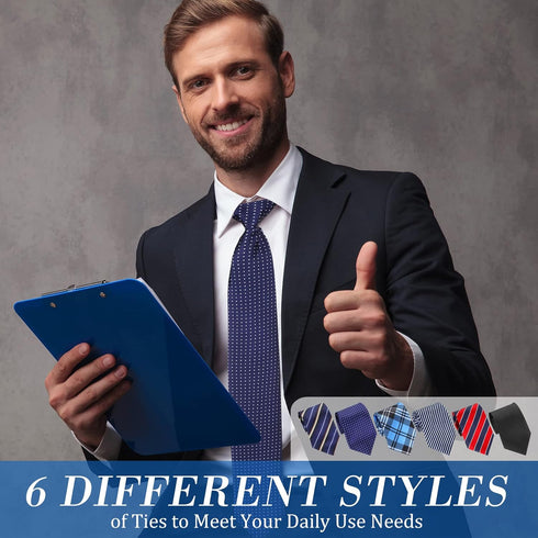 Janmercy 6 Pcs Clip on Tie for Men Clip on Easy Necktie Striped Solid Plaid Dots Mixed Lot Tie for Office School, 20 Inch (Retro Style)...
