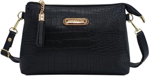 PORT&LOTUS Casual Crocodile Pattern Crossbody Bags Tassels Zipper Shoulder Bag Ladies Purses for Women...