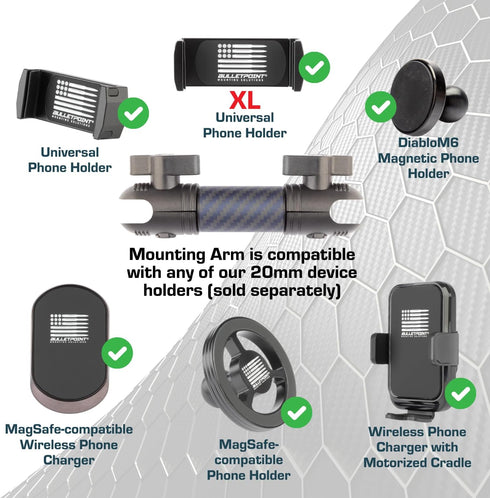 Bulletpoint Mounting Solutions Dash Mount 4.7" Arm Compatible with iPhone and Android Smartphones - Fits 20mm Attachment Ball...