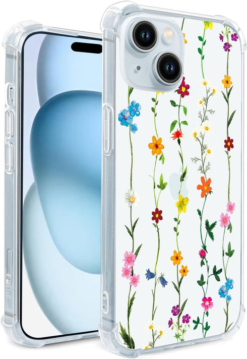 Hi Space for iPhone 15 Plus Case 6.7 inch 2023, Wildflower Clear Pattern Cases for iPhone 15 Plus for Women Girls, Flowers Floral Soft Shell Case ...