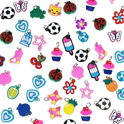 100 Pcs Silicone Bracelet Charms Colorful Bracelet Charms Rubber Band Bracelet Making Kit for Kids Necklace DIY Charm Bracelets...