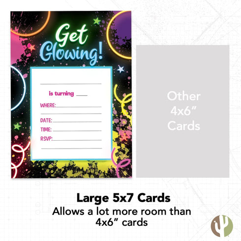 Desert Cactus Neon Happy Birthday Invitations Invite Cards (10 Count) With Envelopes Boys Girls Kids Party (10ct)...