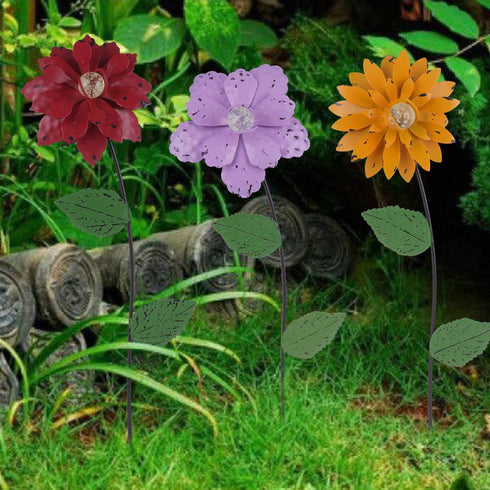 Floral Garden Stake Decor,Glow in Dark Shaking Head Outdoor Plant Pick Water Proof Metal Flower Stick for Lawn Yard Patio,Pathway Ornament,Set of ...