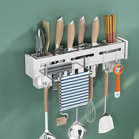 Kitchen Wall Mount Utensil Rack Utensil Wall Organizer for Spoons, Knives, Forks, Chopsticks, Cookware Cutlery Holder (Silver)...