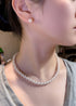 White Faux Hand Glass Imitation Pearls Necklace Earring Ring Jewelry 3 Set for Women...