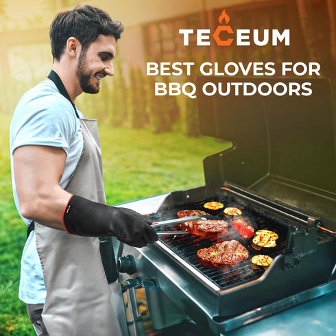 TECEUM BBQ Grill Gloves – Extreme Heat Resistant 1472 F – Extra Long Sleeve Protection – Non Slip Grip Oven Gloves for Barbecue, Grilling, Cooking...