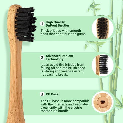 Bamboo Electric Toothbrush Replacement Heads with Plant-Based Bristle Compatible with Philips Sonicare 4 Pack (Waved Soft Bristle)...