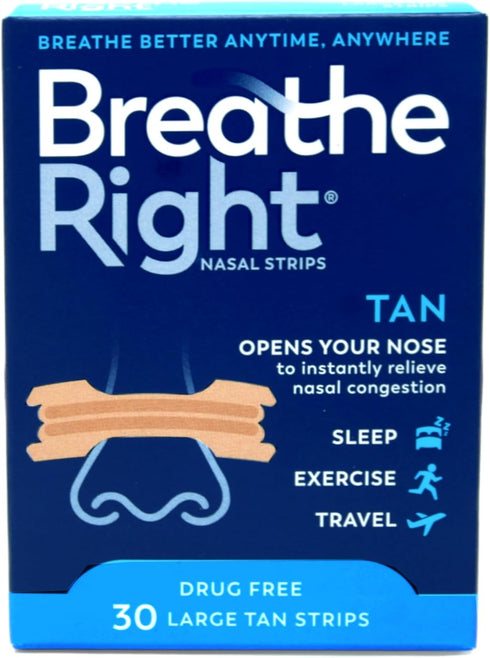 Breathe Right Original Large Tan Nasal Strips, 30 Count (Pack of 3)...