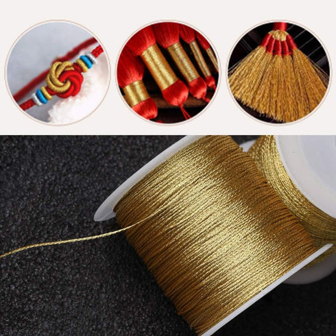 Pengxiaomei 218 Yards/656 Feet Metallic Cord Gold Twine, 2 Spool Gold Thread String for Bracelet Making Jewelry Making Thread Gold Craft String Ti...