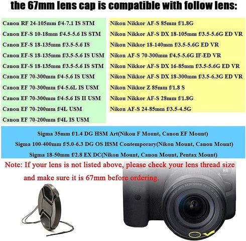 67mm Camera Lens Cap Draduo Camera Lens Cover Snap-On Center Pinch Compatible with Nikon Canon Sony Camera...