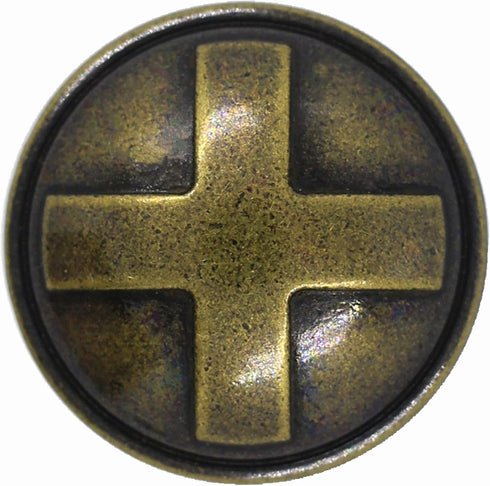 Bezelry 10 Pieces Cross Domed Antique Brass Metal Shank Buttons. 25mm (1 inch)...