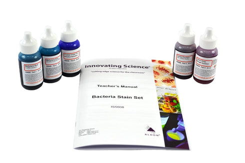 Innovating Science Bacteria Stain Set - 5 Microscope Slide Stains in 30mL Dropper Bottles: Methylene Blue (2), Carbol Fuchsin, Carbol Rose Bengal,...
