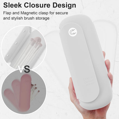 Travel Makeup Brush Holder,Silicon Portable Cosmetic Face Brushes Holder with Built-in Brush Cleaner,Upgrade Travel Essentials Makeup Brush Case,M...