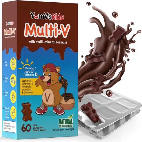 YUM-V'S - Kids Multivitamin Chewable Chocolate Bears - Multivitamin for Kids Supplement - 16 Vitamins & Minerals - Vitamins Including D, Zinc, C, ...