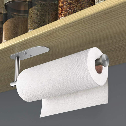 VAEHOLD Adhesive Paper Towel Holder Under Cabinet Mount, Wall Mounted Paper Towel Roll Holder for Kitchen Paper Towel, SUS304 Stainless Steel?Silv...