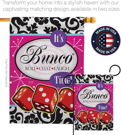 Breeze Decor It's Bunco Time Garden Flag Interests Games Night Dice Poker Bingo Hobbies Leisure Activity House Decoration Banner Small Yard Gift D...