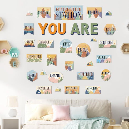 Let The Adventure Begin Affirmation Station Bulletin Board Set Travel Bulletin Boards Mountain Mental Health Posters Positive Affirmations Accents...
