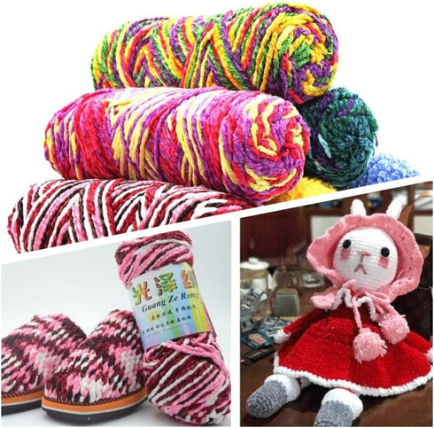 Multicolor 200g/Roll Velvet Yarn Polyester Blended Cotton Chenille Crochet Knitting Yarn Soft Baby Yarn Thread Thick Scarf DIY Hand-Knitted......