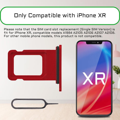 for iPhone XR Red SIM Card Slot Replacement Single SIM Version Card Tray Holder Adapter with Waterproof Rubber Ring Repair Tool Fix Kit Needle Eje...