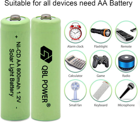 QBLPOWER Ni-CD AA 800mAh 1.2V Rechargeable Battery for Solar Outdoor Lights Lamp Garden Yard Lawn(8 Pieces)...