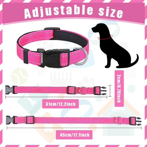 6 Pcs Reflective Dog Collar Soft Padded Breathable Nylon Pet Collar Adjustable Puppy Collar with Safety Locking Buckle for Dogs Cats Puppy Pets Ac...