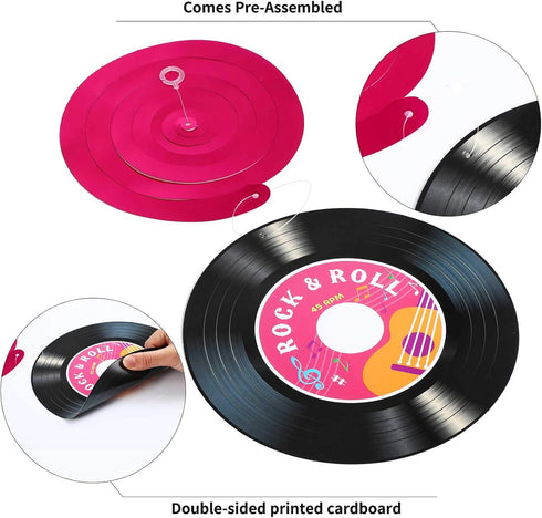 Sumind 30 Pcs 1950's Rock and Roll Music Party Sock Hop Decorations Vinyl Record Note Cutout Wall Decor Sign with Hanging Swirls Ceiling Decor for...