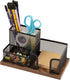 Antique Wood & Mesh Pen Holder Office Supplies Caddy, Storage Baskets for Desktop Accessorieswith Sticky Notes Holder,3 Compartments(2 Pack Black)...