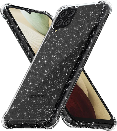 for Samsung Galaxy A12 Phone Case Clear Glitter, Cute Sparkle Bling Sparkly Shiny Cover for Women Aesthetic Design, Transparent Thin Slim Flexible...