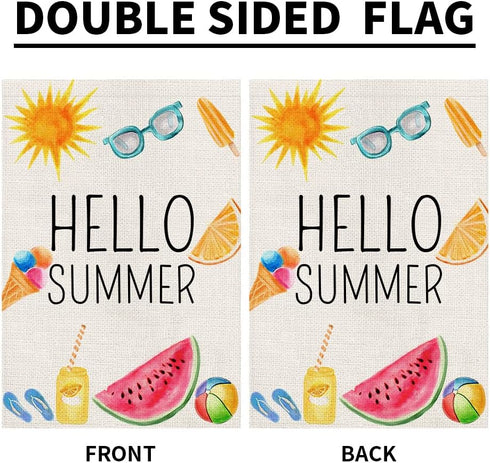 Hello Summer Garden Flag 12x18 Inch Double Sided Burlap, Beach Sign Yard Outdoor Decor Small Flags DF281...