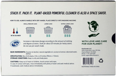 Plant-based Laundry Detergent Sheets, 100% Plastic-Free, Biodegradable, Powerful Cleaning Effect - Box of 60 Sheets - Fresh Linen...