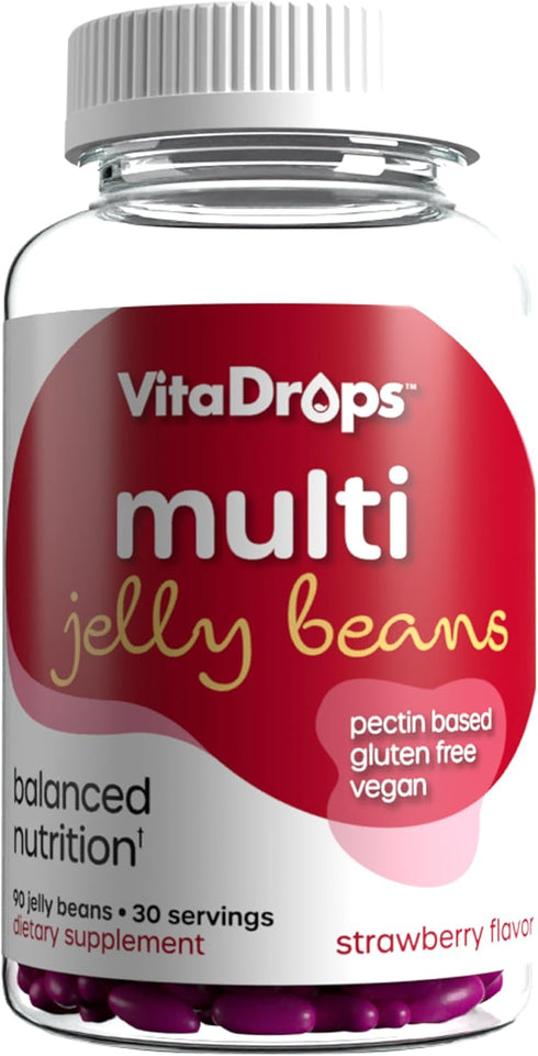 Multivitamin Jelly Beans, Women & Men, Source of Vitamin A C D E B-3 B-6 & Biotin, Supports Immune System, Pectin Based, Vegan & Gluten Free, Stra...