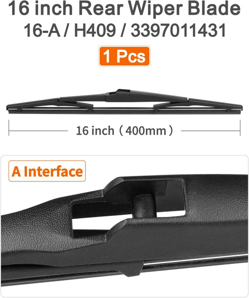 16 inch Rear Wiper Blade (16A), Back Window Windshield Wiper Blade for Toyota Sienna 2020-2011 Prius 2022-2004 /Lexus GX470 2009-2003 RX330 RX350 ...