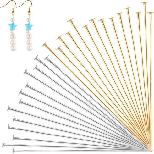 500pcs Flat Head Pins, 2 Inch Long Straight Eye Pins for Jewelry Making 0.7mm Metal Beading Pin for DIY Craft Earring Bracelet Necklace Pendant Su...