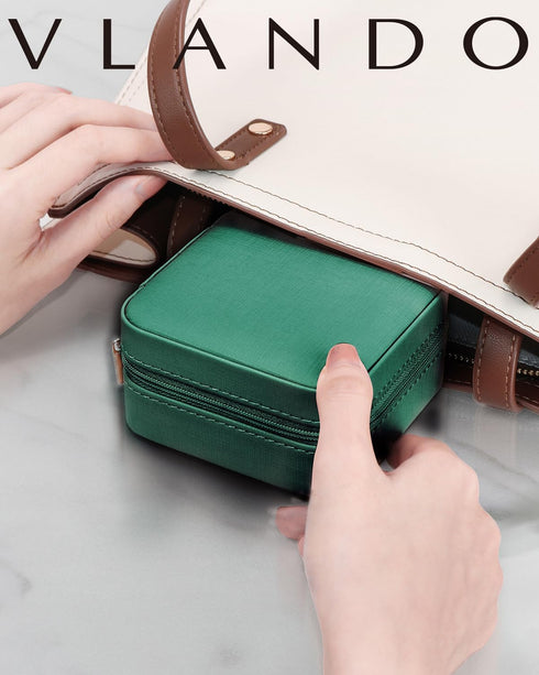 Vlando Travel Jewelry Case, Small Travel Jewelry Organizer Box for Girls Women - Dark Green...