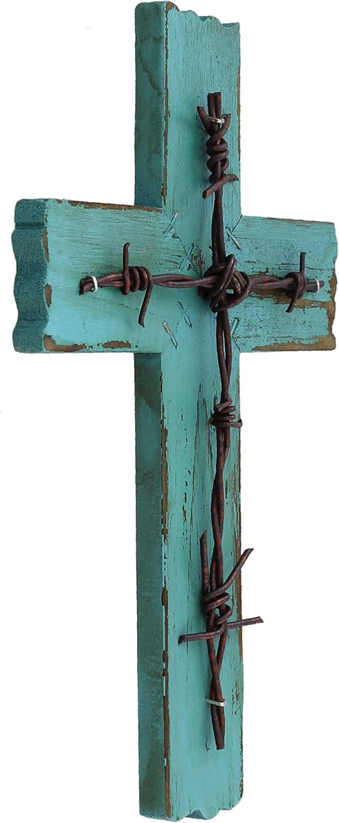 RWI Simple 10 1/2" Weathered Wood & Barbwire Decorative Wall Cross - Shabby Chic Chalk Paint Look...