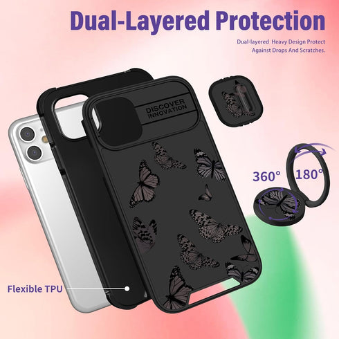 (2in1 for iPhone 11 Case for Women Butterfly Cute Girls Phone Cover Girly Pretty Aesthetic Kawaii Black Butterfly Unique Design with Camera Cover ...