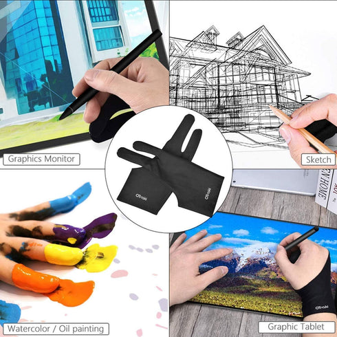 OTraki 4 Pack Artists Gloves 2 Finger Artist Glove Anti Smudge Glove Drawing Gloves for Paper Sketching, Pad Monitor, Graphics Tablet, Universal f...